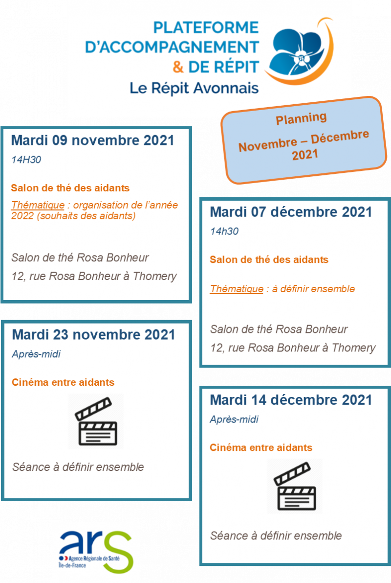 Activités entre aidants Novembre/Décembre 2021