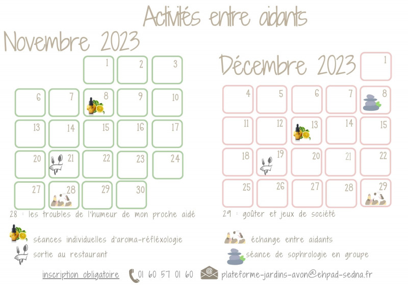 Activités entre aidants Novembre & Décembre 2023